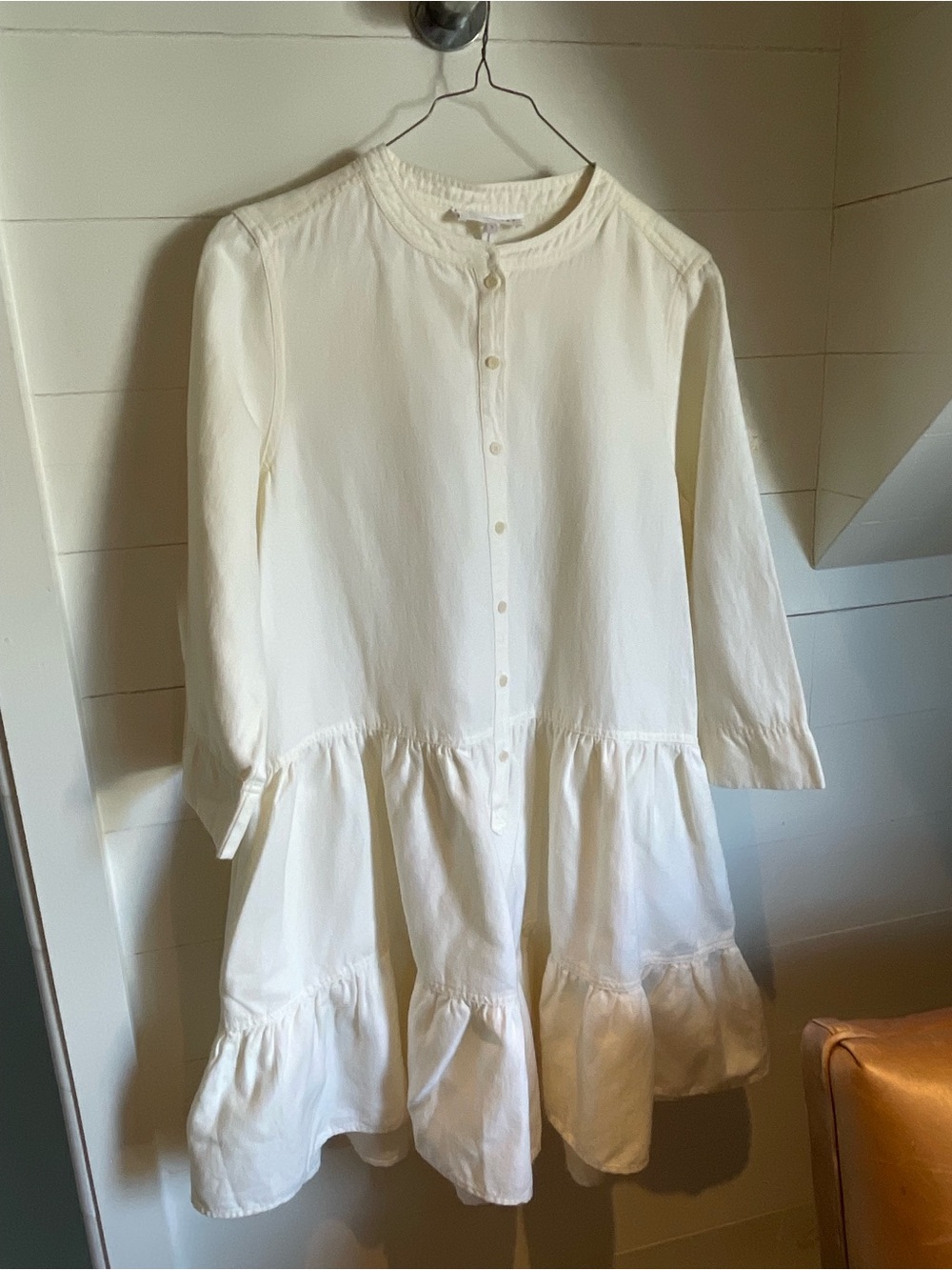 Apiece Apart Cream Button-Front Tiered Long-Sleeve Dress